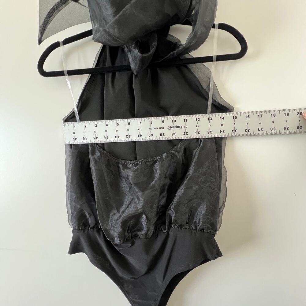 Klesis Black Organza Halter Mock Neck Thong Bodysuit Womens Medium - Picture 12 of 13